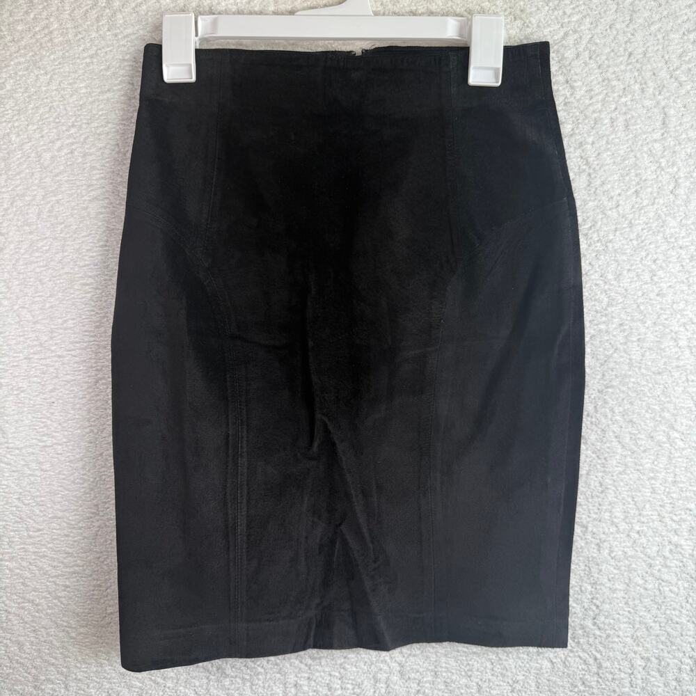 Tanner West Womens Vintage 100% Leather Black Pencil Midi Skirt Size 8